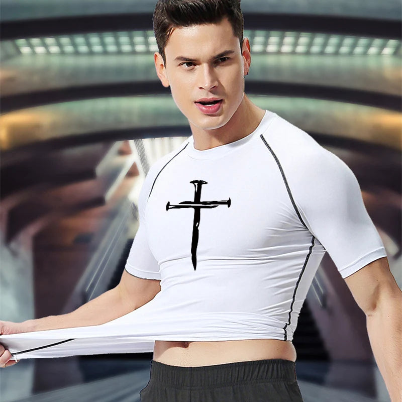 Cross Print Athletic Quick Dry T-Shirt Tees