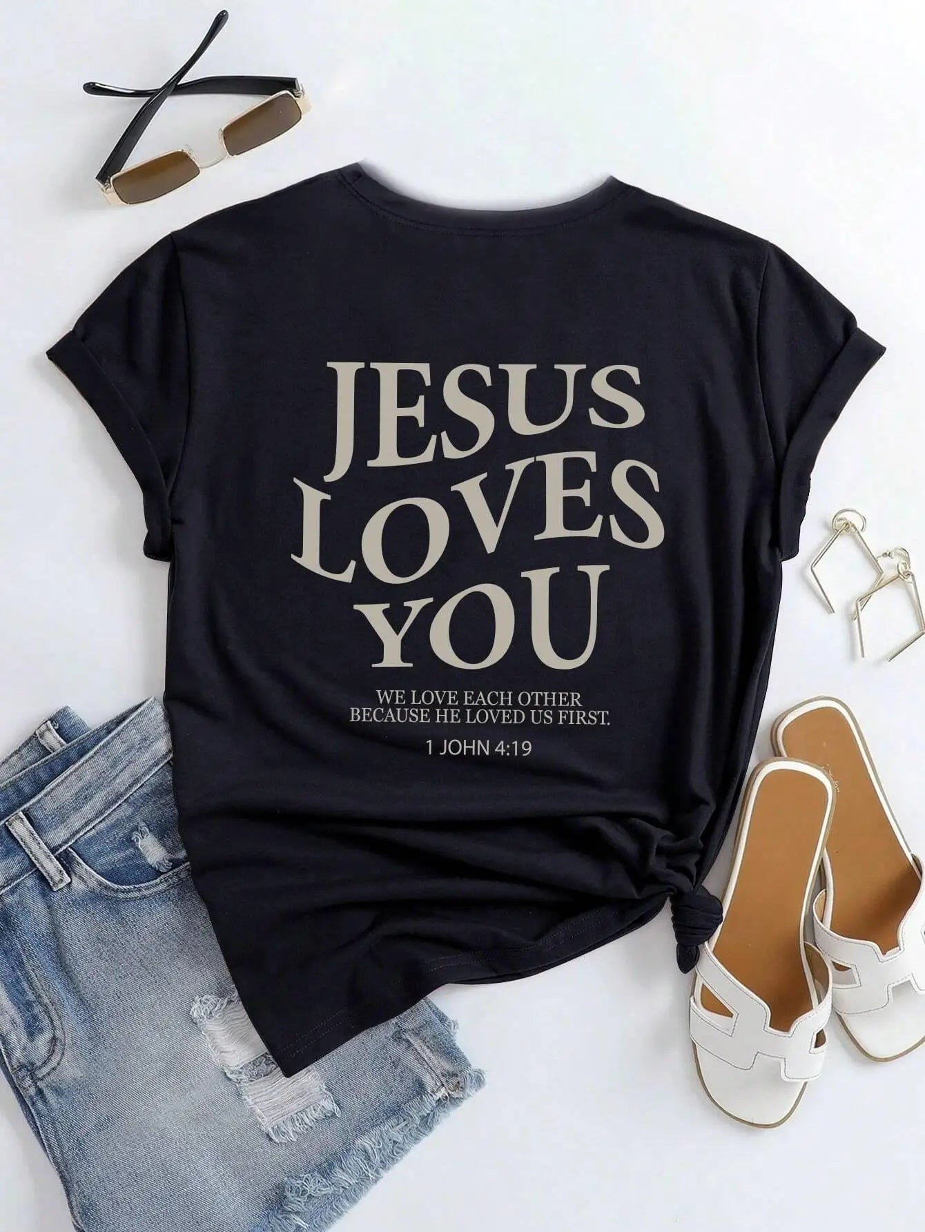 Jesus Loves You Letter Print Women’s T-Shirt